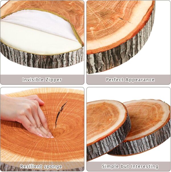 2 Pcs Round Throw Pillow Decorative Wood Slice Floor Cushion 3D Digital Printing Forest Decor Soft Circle Pillow Cute Stump Camping Memory Foam for Classroom Home Chair Bedroom Decor(Emulation) 4
