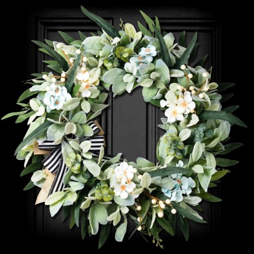 WF11001MAX_1 WREATHOME 20'' Lambs Ear Wreath for Front Door Year Round | Green Artificial Wreath for Spring Summer Porch Wall Indoor Window Outdoor, Farmhouse Everyday Home Decor