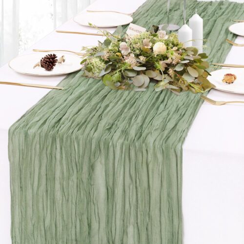 Sage Green Cheesecloth Table Runner 10FT Rustic Sheer Gauze Table Runners 120 Inch Boho Cheese Cloth Table Decorations for Wedding Bridal Spring Home Decor
