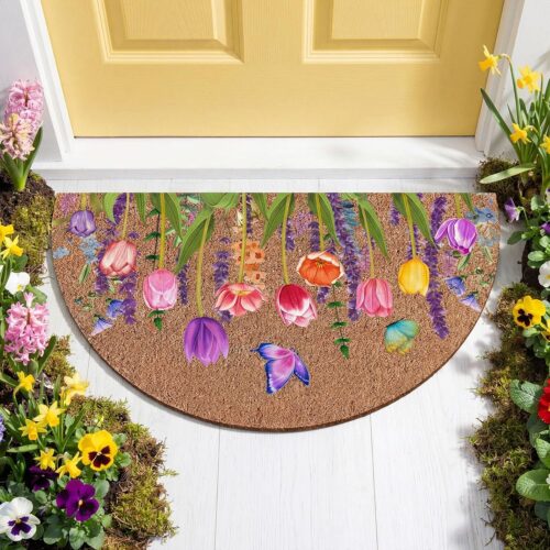 WF11349MAX_1 Ceenna Spring Coir Doormat Half Round Spring Welcome Doormat 16'' x 24'' Flower Butterfly Non Slip Outdoor Rugs for Home Garden Entrance Front Porch Decor