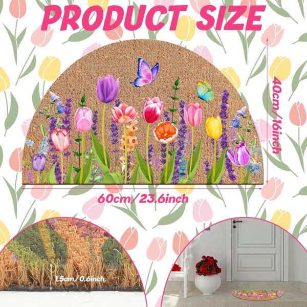 Ceenna Spring Coir Doormat Half Round Spring Welcome Doormat 16'' x 24'' Flower Butterfly Non Slip Outdoor Rugs for Home Garden Entrance Front Porch Decor 2