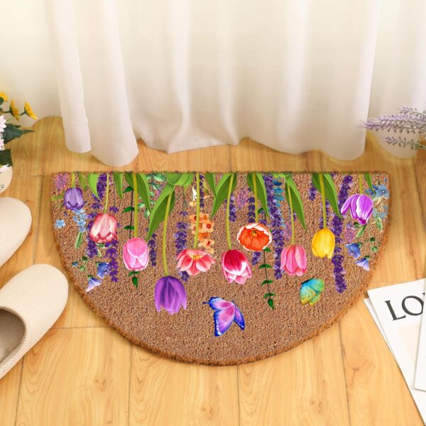 Ceenna Spring Coir Doormat Half Round Spring Welcome Doormat 16'' x 24'' Flower Butterfly Non Slip Outdoor Rugs for Home Garden Entrance Front Porch Decor 3