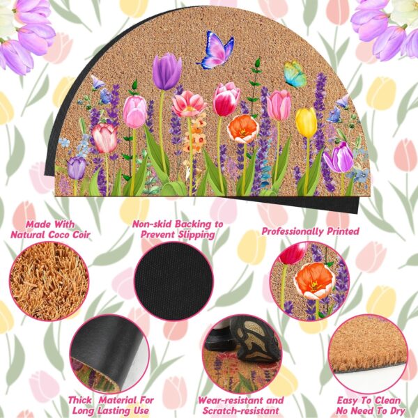 Ceenna Spring Coir Doormat Half Round Spring Welcome Doormat 16'' x 24'' Flower Butterfly Non Slip Outdoor Rugs for Home Garden Entrance Front Porch Decor 4