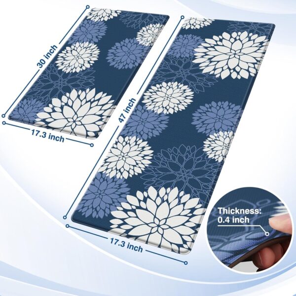 Kitchen Mats 2 Piece Set, Anti Fatigue Non Slip Cushioned Floor Rugs, Blue | Water-Absorbent Pads, Washable Standing Mat for Kitchen, Laundry, Office, Apartment, Home Decor 17.3"×47"+17.3"×30" 2