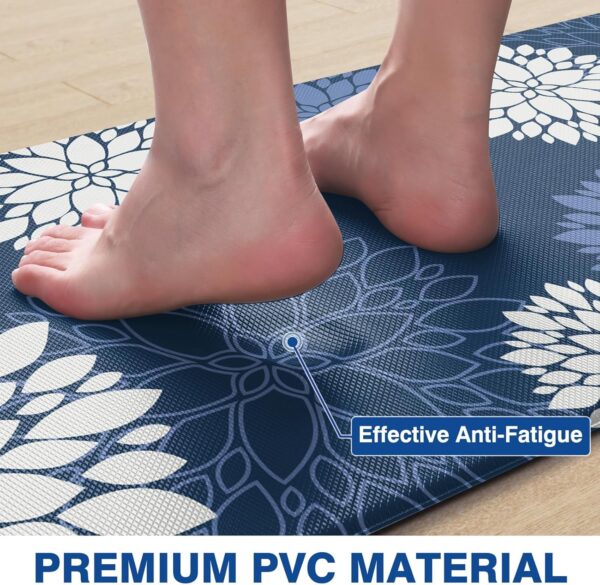 Kitchen Mats 2 Piece Set, Anti Fatigue Non Slip Cushioned Floor Rugs, Blue | Water-Absorbent Pads, Washable Standing Mat for Kitchen, Laundry, Office, Apartment, Home Decor 17.3"×47"+17.3"×30" 4