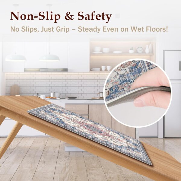 Boho Kitchen Mats for Floor 2 Piece Set Anti Fatigue Cushioned PVC Kitchen Rugs Non Slip Waterproof Farmhouse Mats 2/5 Inch Comfort Standing Mat for Sink, Laundry, 17.3"x47"+17.3"x28", Retro Blue 4