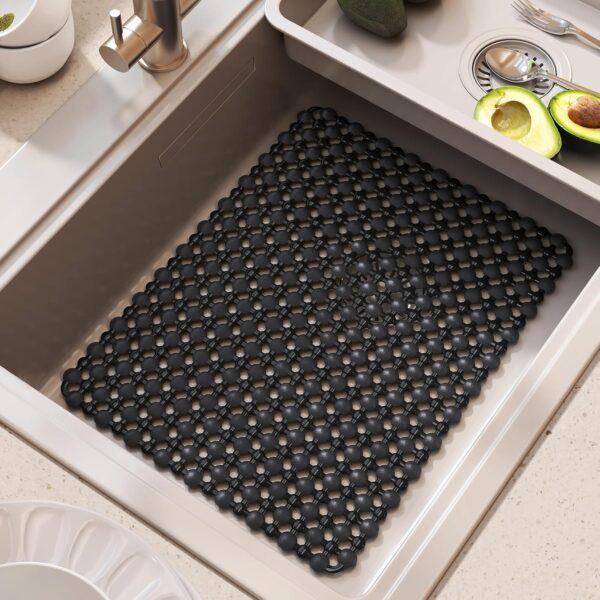 Kitchen Sink Mat for Stainless Steel Ceramic Sinks, PVC Sink Protectors Mats for Bottom of Kitchen Sink, Dishes and Glassware Drain Mats, Durable and Fast Draining, Black 15.7 x 11.8 inch 1