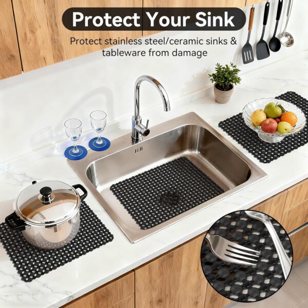 Kitchen Sink Mat for Stainless Steel Ceramic Sinks, PVC Sink Protectors Mats for Bottom of Kitchen Sink, Dishes and Glassware Drain Mats, Durable and Fast Draining, Black 15.7 x 11.8 inch 3