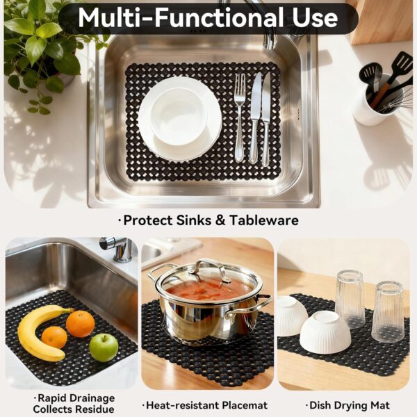 Kitchen Sink Mat for Stainless Steel Ceramic Sinks, PVC Sink Protectors Mats for Bottom of Kitchen Sink, Dishes and Glassware Drain Mats, Durable and Fast Draining, Black 15.7 x 11.8 inch 4