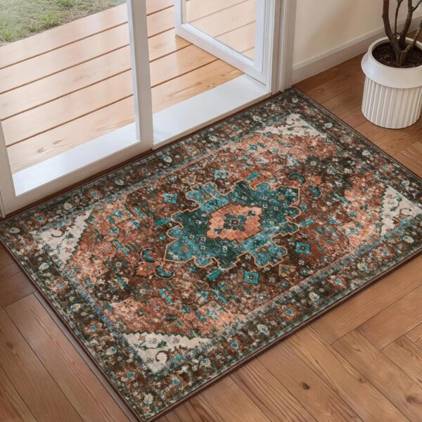 Ciicool Washable 2x3 Entry Rug, Small Rugs for Entryway Kitchen Bathroom Door Mat Indoor Entrance, Non Slip Rubber Backing, Stain & Fade Resistant,Oriental Low-Pile Throw Carpet 1