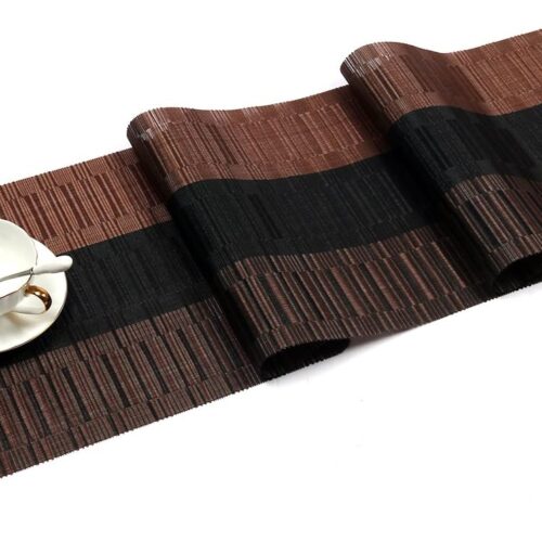 SHACOS Table Runners Woven Vinyl Table Mats 12x71 inch for Kitchen Dining Table Non Slip Washable, Ombre Coffee Black