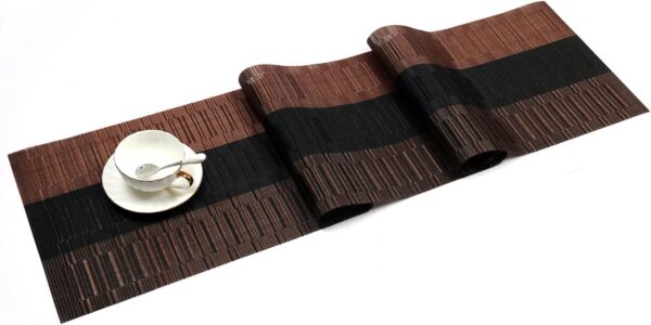 SHACOS Table Runners Woven Vinyl Table Mats 12x71 inch for Kitchen Dining Table Non Slip Washable, Ombre Coffee Black 1
