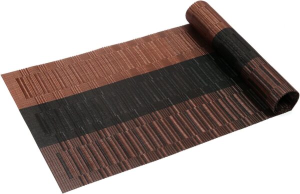 SHACOS Table Runners Woven Vinyl Table Mats 12x71 inch for Kitchen Dining Table Non Slip Washable, Ombre Coffee Black 4