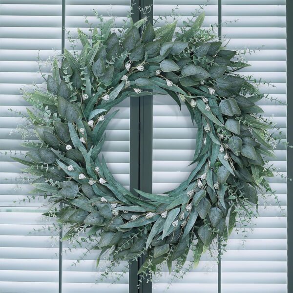 32" Large Artificial Eucalyptus Wreath with Seeds for Front Door(Green) | 3 Different Shape of Eucalyptus Leaves, Realistic Fake Wreath, for Window/Farmhouse/Porch/Home/Holiday/Wall/Outdoor Decor 1