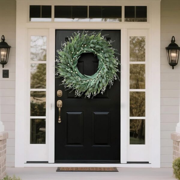 32" Large Artificial Eucalyptus Wreath with Seeds for Front Door(Green) | 3 Different Shape of Eucalyptus Leaves, Realistic Fake Wreath, for Window/Farmhouse/Porch/Home/Holiday/Wall/Outdoor Decor 3