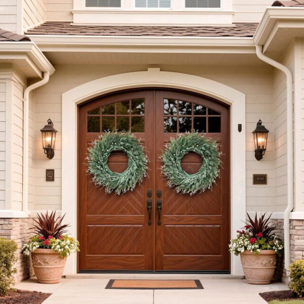 32" Large Artificial Eucalyptus Wreath with Seeds for Front Door(Green) | 3 Different Shape of Eucalyptus Leaves, Realistic Fake Wreath, for Window/Farmhouse/Porch/Home/Holiday/Wall/Outdoor Decor 4