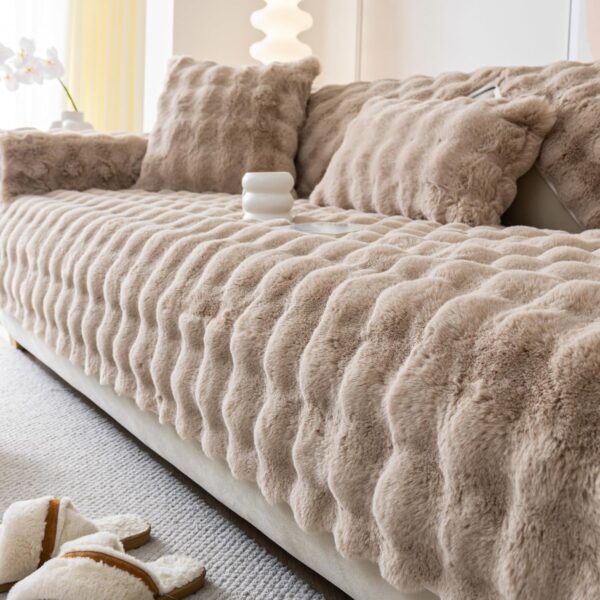 Faux Fur Sofa Cover, Rabbit Plush Couch Cover, Non-Slip Couch Covers Washable, Cosy Plush Sofa Slipcover, Furniture Protector for L Shaped(1pc/ Cream /36"x70") 1