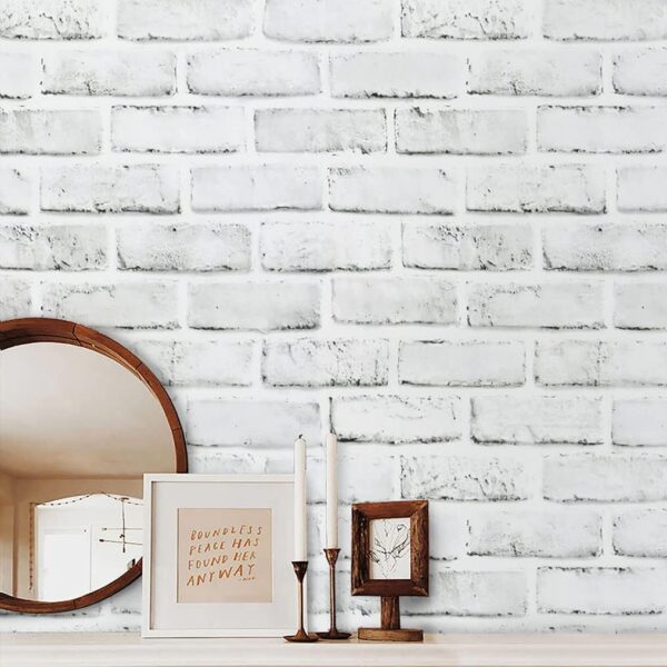 Timeet Peel and Stick Wallpaper Brick Contact Paper White Grey 3D Wall Paper Self Adhesive Removable for Bedroom Bathroom Living Room Decoration 17.7in x 78.7in 2