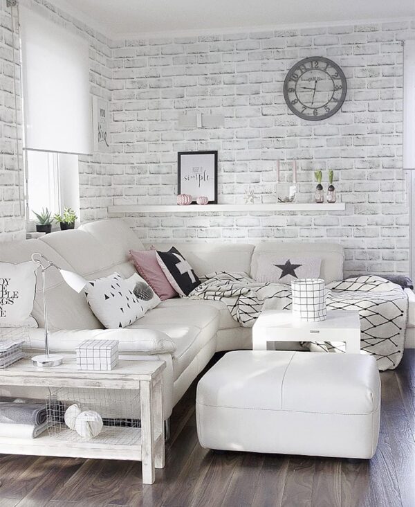 Timeet Peel and Stick Wallpaper Brick Contact Paper White Grey 3D Wall Paper Self Adhesive Removable for Bedroom Bathroom Living Room Decoration 17.7in x 78.7in 3