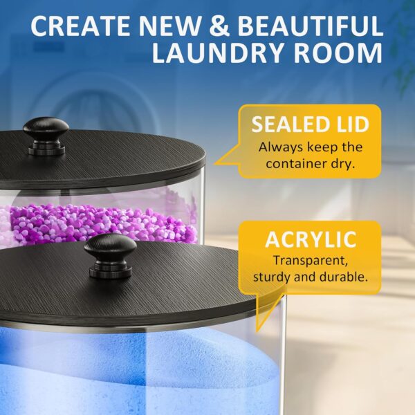 galasily 3 Pack Laundry Pods Container, Clear Laundry Room Organization Containers,Large Acrylic Detergent Powder Storage Containers Black Wooden Lids & Labels, Dryer Sheet Holder 4