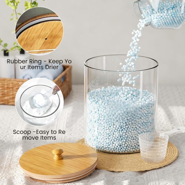 2+1 Pack Glass Laundry Pods Container & Acrylic Dryer Sheet Holder, Clear Laundry Room Organization Containers with Bamboo Lids & Labels, Powder Laundry Detergent Container for Scent Booster, Powder 2