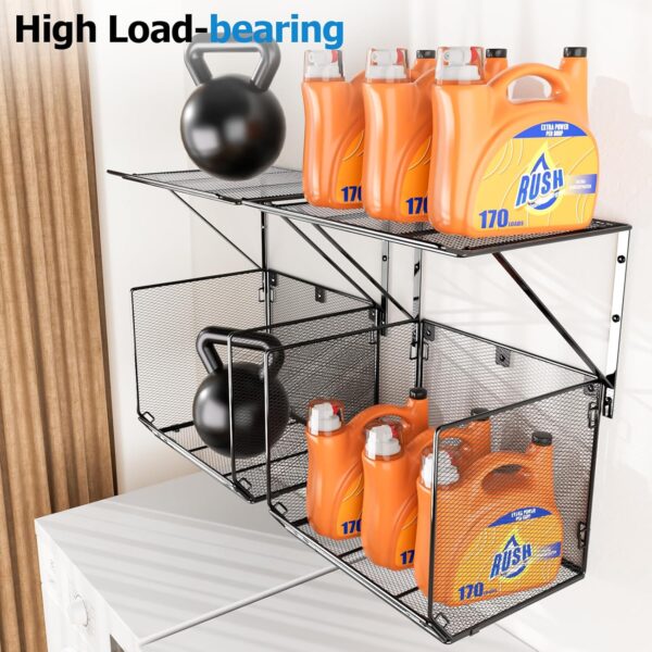 2 Pack Laundry Room Shelves Organization and Storage,Wall Mounted Clothes Drying Rack with Wire Mesh Basket Over Washer and Dryer, (Black, 2 Pack) 4