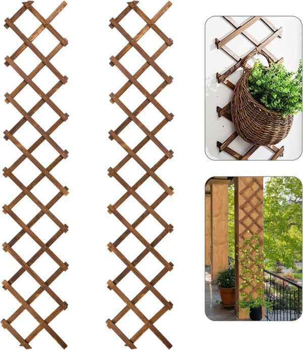 2Packs 13x78in Expandable Wood Wall Trellis for Climbing Plants Outdoor - Lattice Panels for Outside Indoor Balcony Patio Garden, Ideal for Ivy, Vines, Clematis, Roses 1