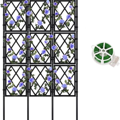 WF12533MAX_1 WellSign Garden Trellis for Climbing Plants Outdoor 63 Inch Iron Pipe Metal Support Wall Tall Plant Trellis Lattice Fence Plant Support with Garden Twist Tie for Ivy Vines Rose