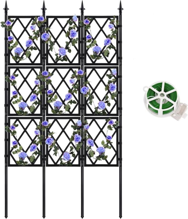 WellSign Garden Trellis for Climbing Plants Outdoor 63 Inch Iron Pipe Metal Support Wall Tall Plant Trellis Lattice Fence Plant Support with Garden Twist Tie for Ivy Vines Rose 1