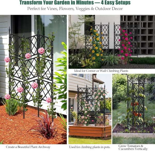 WellSign Garden Trellis for Climbing Plants Outdoor 63 Inch Iron Pipe Metal Support Wall Tall Plant Trellis Lattice Fence Plant Support with Garden Twist Tie for Ivy Vines Rose 2
