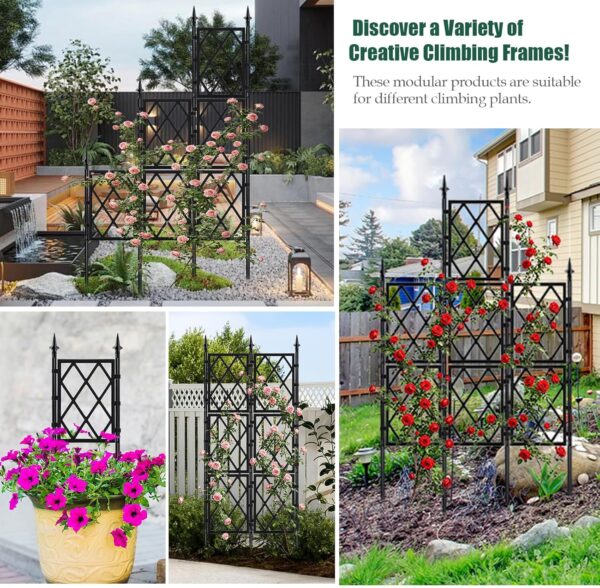 WellSign Garden Trellis for Climbing Plants Outdoor 63 Inch Iron Pipe Metal Support Wall Tall Plant Trellis Lattice Fence Plant Support with Garden Twist Tie for Ivy Vines Rose 3
