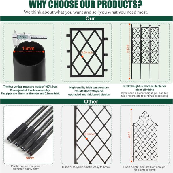 WellSign Garden Trellis for Climbing Plants Outdoor 63 Inch Iron Pipe Metal Support Wall Tall Plant Trellis Lattice Fence Plant Support with Garden Twist Tie for Ivy Vines Rose 4