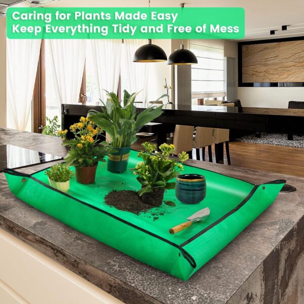 39.5" X 31.5" Large Repotting Mat for Indoor Plants Transplanting and Dirt Control Portable Potting Tray Plant Gifts for Plant Lovers Gardening Gifts for Women & Men 4