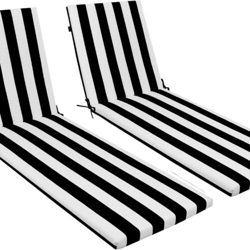 Only choice Outdoor Chaise Lounge Cushion Set of 2, 75" x 24" Lounge Chair Cushion Water-Resistant & Fade-Resistant for Lawn, Pool, Replacement Seat Cushion for Patio (Black/White Striped)