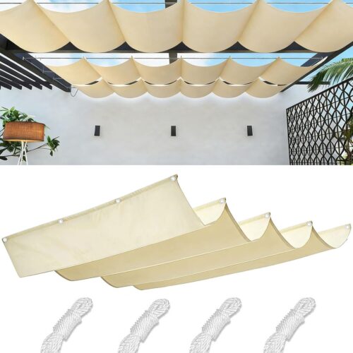Retractable Wave Sun Shade Cloth 3' x 12' Sun Shade Sail Waterproof Polyester Sunscreen Awning Canopy Wind Protection for Outdoor Patio Yard Terrace Carport Cream