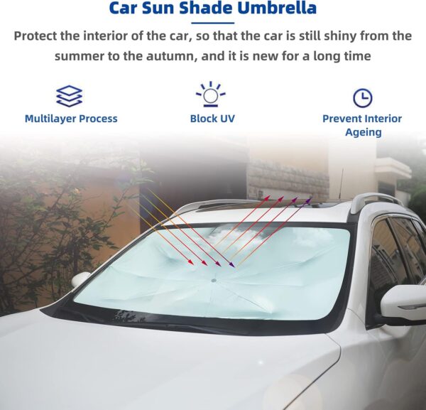 Foldable Car Windshield Umbrellas, Sun Shade Umbrella for Front Windows, Suitable for Windshields of Various Car Models (Large) 4