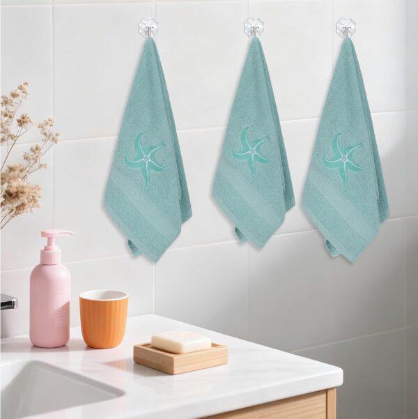 3 Pack Coastal Hand Towels for Bathroom 100% Cotton Embroidered Beach Bathroom Towels 13.4 x 29'' Starfish Blue Finger Towel Nautical Decorative Towel Gift for Summer Holiday 4