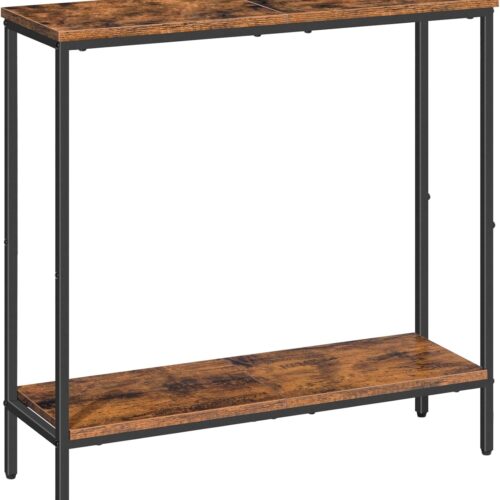 WF1514MAX_1 HOOBRO 29.5" L Narrow Console Table, Sofa Table Behind Couch with 2-Tier Storage Display Shelves, 8.7" D Small Entryway Table for Hallway, Foyer, Living Room, Bedroom, Rustic Brown and Black BF22XG01