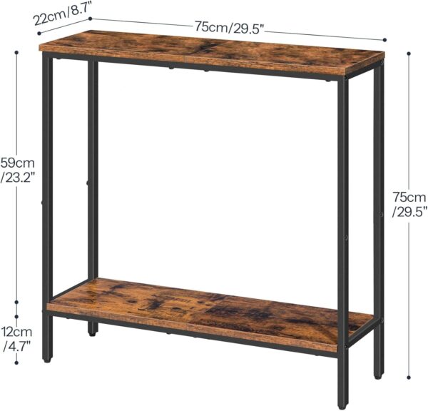 HOOBRO 29.5" L Narrow Console Table, Sofa Table Behind Couch with 2-Tier Storage Display Shelves, 8.7" D Small Entryway Table for Hallway, Foyer, Living Room, Bedroom, Rustic Brown and Black BF22XG01 3