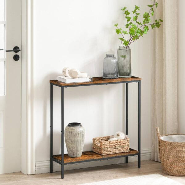 HOOBRO 29.5" L Narrow Console Table, Sofa Table Behind Couch with 2-Tier Storage Display Shelves, 8.7" D Small Entryway Table for Hallway, Foyer, Living Room, Bedroom, Rustic Brown and Black BF22XG01 4