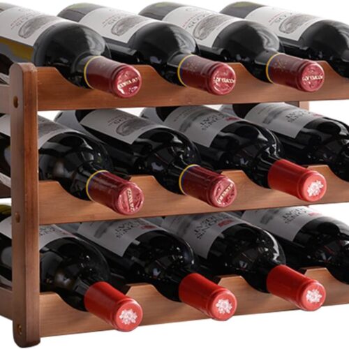 WF1992MAX_1 Wine Rack Countertop, 12 Bottle Wine Racks for Wine Bottles Storage Display, 3 Tier Wooden Wine Rack Free Standing Floor