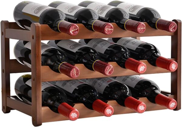 Wine Rack Countertop, 12 Bottle Wine Racks for Wine Bottles Storage Display, 3 Tier Wooden Wine Rack Free Standing Floor 1