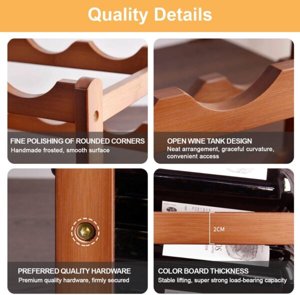 Wine Rack Countertop, 12 Bottle Wine Racks for Wine Bottles Storage Display, 3 Tier Wooden Wine Rack Free Standing Floor 3
