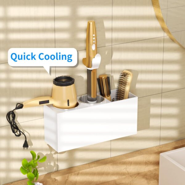 NIUBEE Wall Mount Hair Styling Tool Organizer - Bathroom Cabinet Holder for Blow Dryers, Flat Irons, Curling Irons - White 3