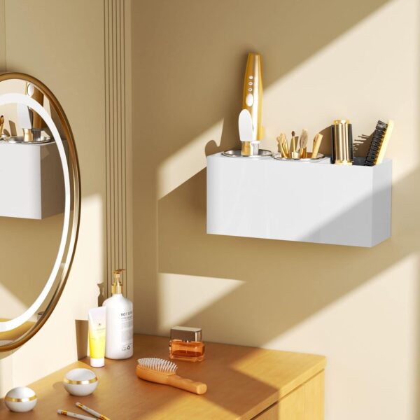 NIUBEE Wall Mount Hair Styling Tool Organizer - Bathroom Cabinet Holder for Blow Dryers, Flat Irons, Curling Irons - White 4