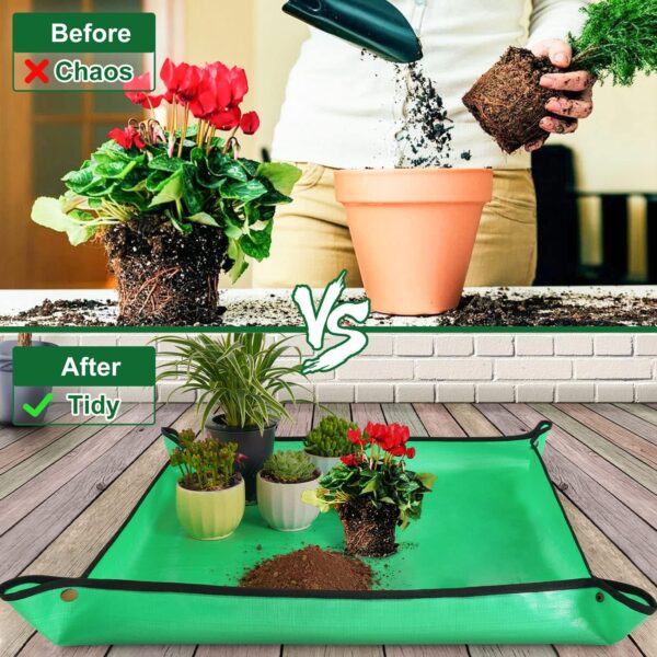 HNXTYAOB Repotting Mat for Indoor Plant Transplanting and Mess Control 27"x 27" Thickened Waterproof Potting Tray Foldable Succulent Potting Mat Portable Gardening Mat Garden Gifts for Women & Men 2