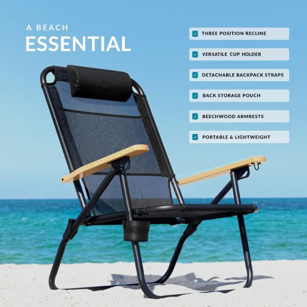 Water Buffalo Bondi Beach Chair – Backpack Beach Chair for Adults with Reclining Positions, Cup Holder & High Back Support 2