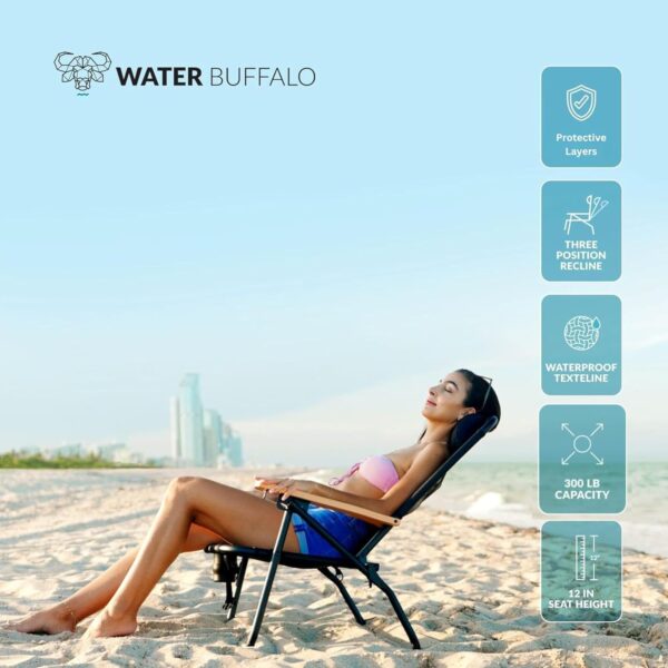 Water Buffalo Bondi Beach Chair – Backpack Beach Chair for Adults with Reclining Positions, Cup Holder & High Back Support 3