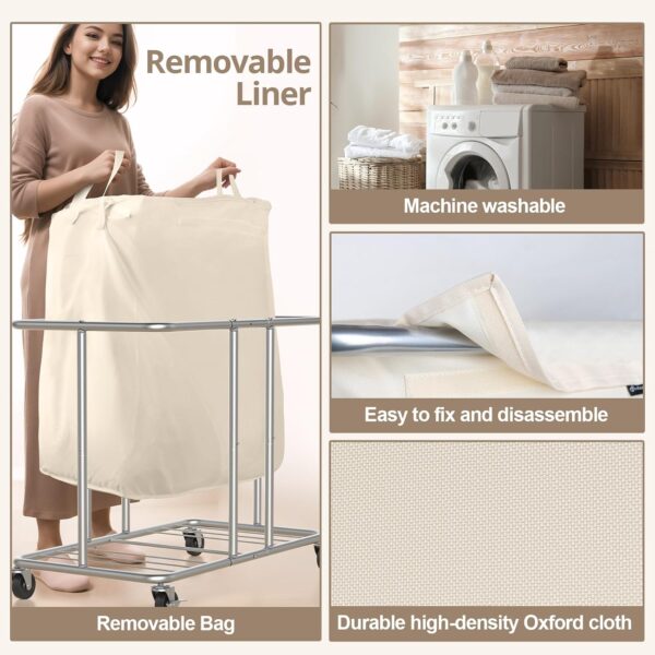 Hodonas 230L Rolling Laundry Hamper, 2-Section Laundry Basket with Wheels, 61 Gallons Laundry Sorter with Metal Structure and Removable Liner, Clothes Hamper for Laundry Room, Bathroom, Bedroom, Beige 4