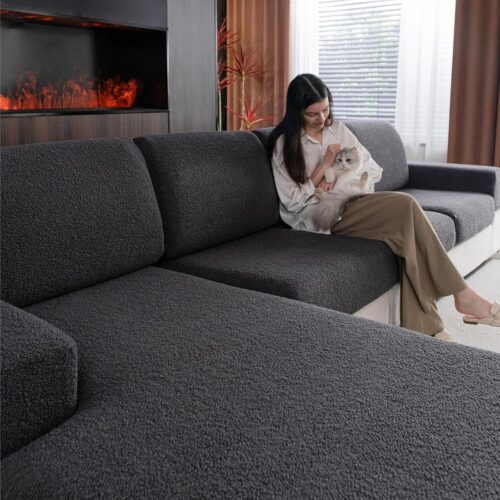 OHSIO Couch Cushion Covers for Sectional Sofa, Stretch Soft Sofa Slipcovers Washable Wear-Resistant Universal Furniture Protector for Living Room(1 Piece Back Couch Cover, Dark Gray)
